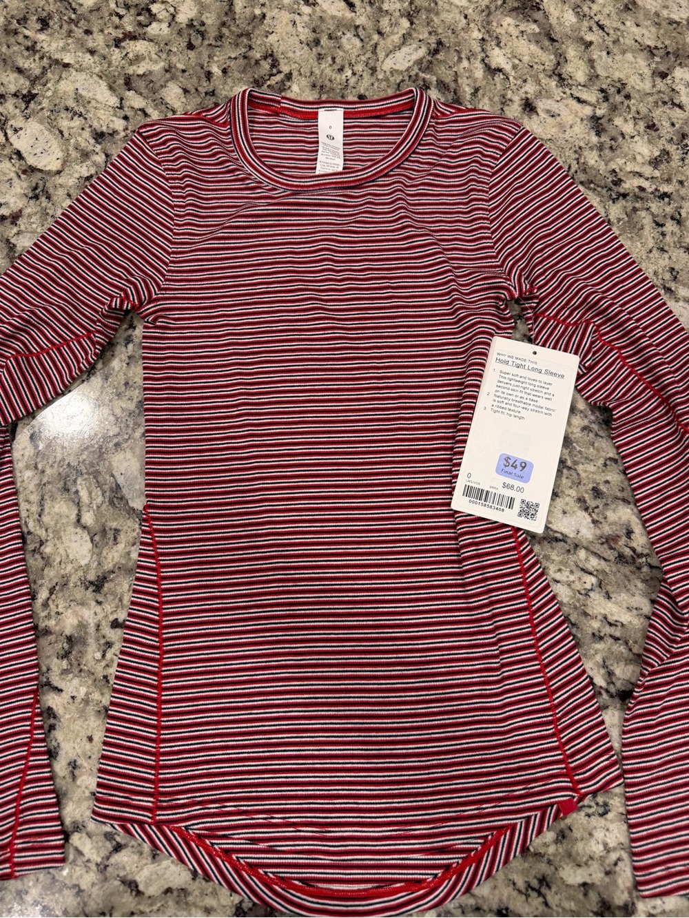 lululemon athletica Hold Tight Long Sleeve - Red, White, Black Stripe - Picture 1 of 3